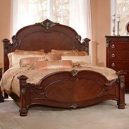 Queen Traditional Dark Cherry Panel Bed